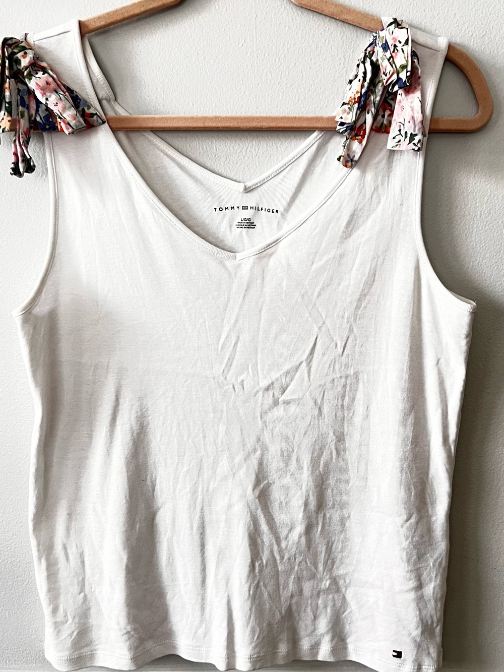 Tommy Hilfiger White Tank Top with Floral Tie Straps